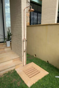 Custom Copper outdoor shower designed and created by Mona Vale and Northern Beaches plumber Olly